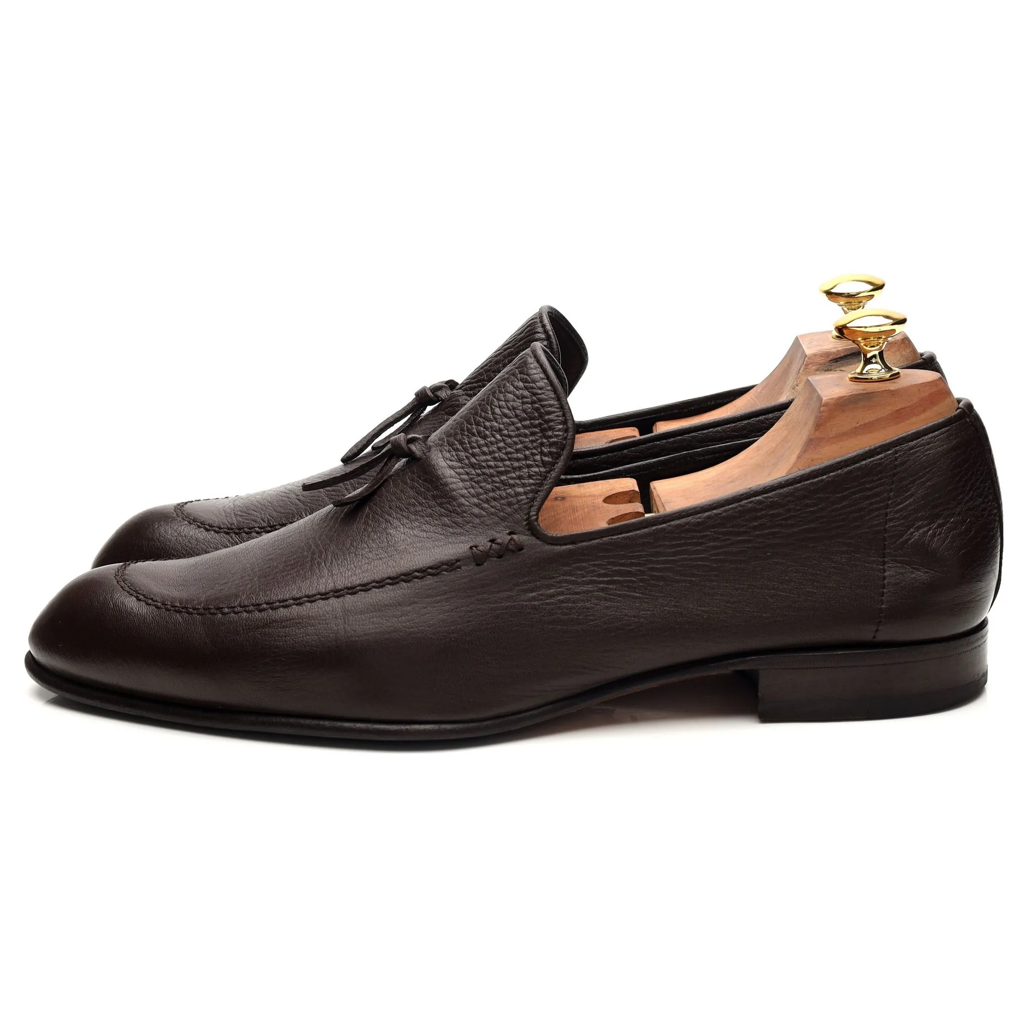 'Lukas' Dark Brown Grain Leather Tassel Loafers UK 9.5