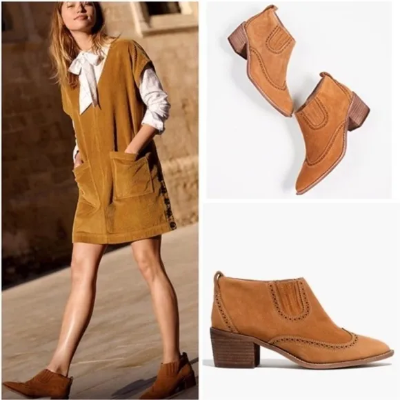 Madewell Grayson Brogue Suede leather Western Chelsea Boot Size 7.5 bootie brown