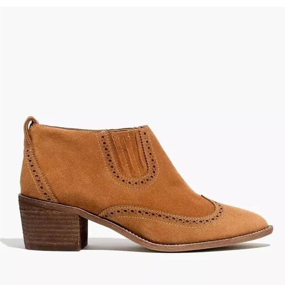 Madewell Grayson Brogue Suede leather Western Chelsea Boot Size 7.5 bootie brown
