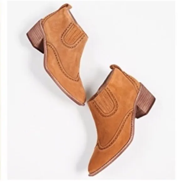 Madewell Grayson Brogue Suede leather Western Chelsea Boot Size 7.5 bootie brown
