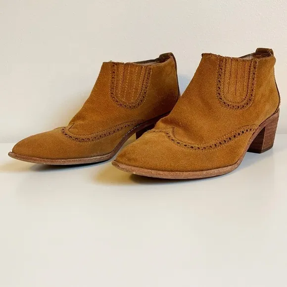 Madewell Grayson Brogue Suede leather Western Chelsea Boot Size 7.5 bootie brown