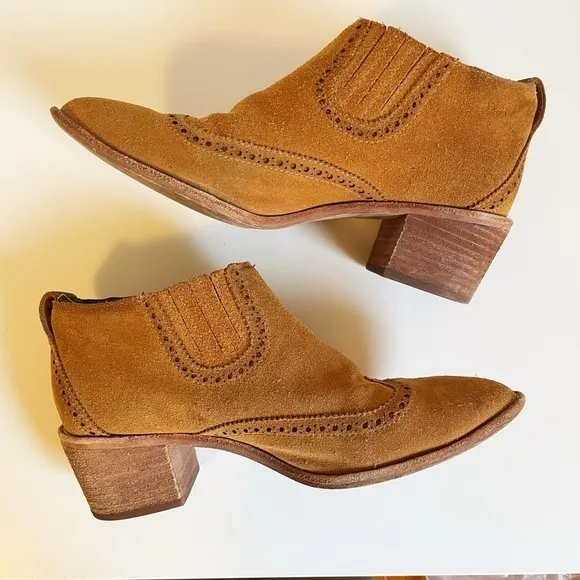 Madewell Grayson Brogue Suede leather Western Chelsea Boot Size 7.5 bootie brown