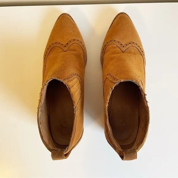 Madewell Grayson Brogue Suede leather Western Chelsea Boot Size 7.5 bootie brown