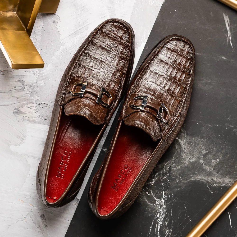 Marco Di Milano Adro Brown Caiman Crocodile / Lizard Bit Loafers