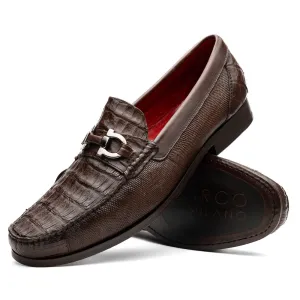 Marco Di Milano Adro Brown Caiman Crocodile / Lizard Bit Loafers