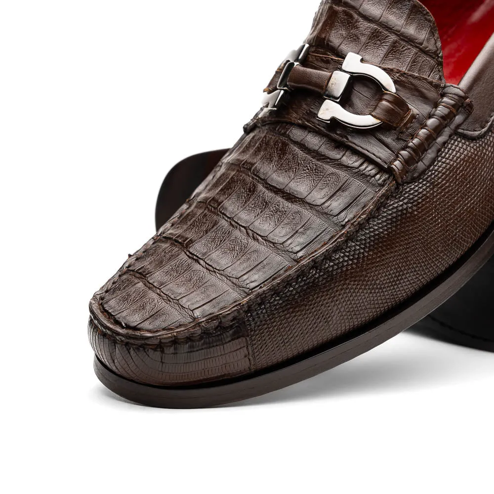 Marco Di Milano Adro Brown Caiman Crocodile / Lizard Bit Loafers