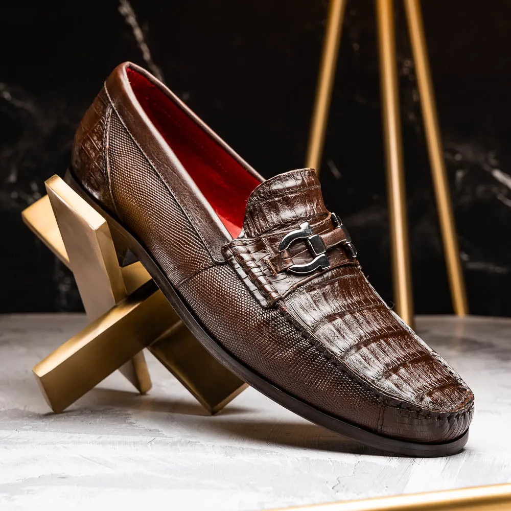 Marco Di Milano Adro Brown Caiman Crocodile / Lizard Bit Loafers