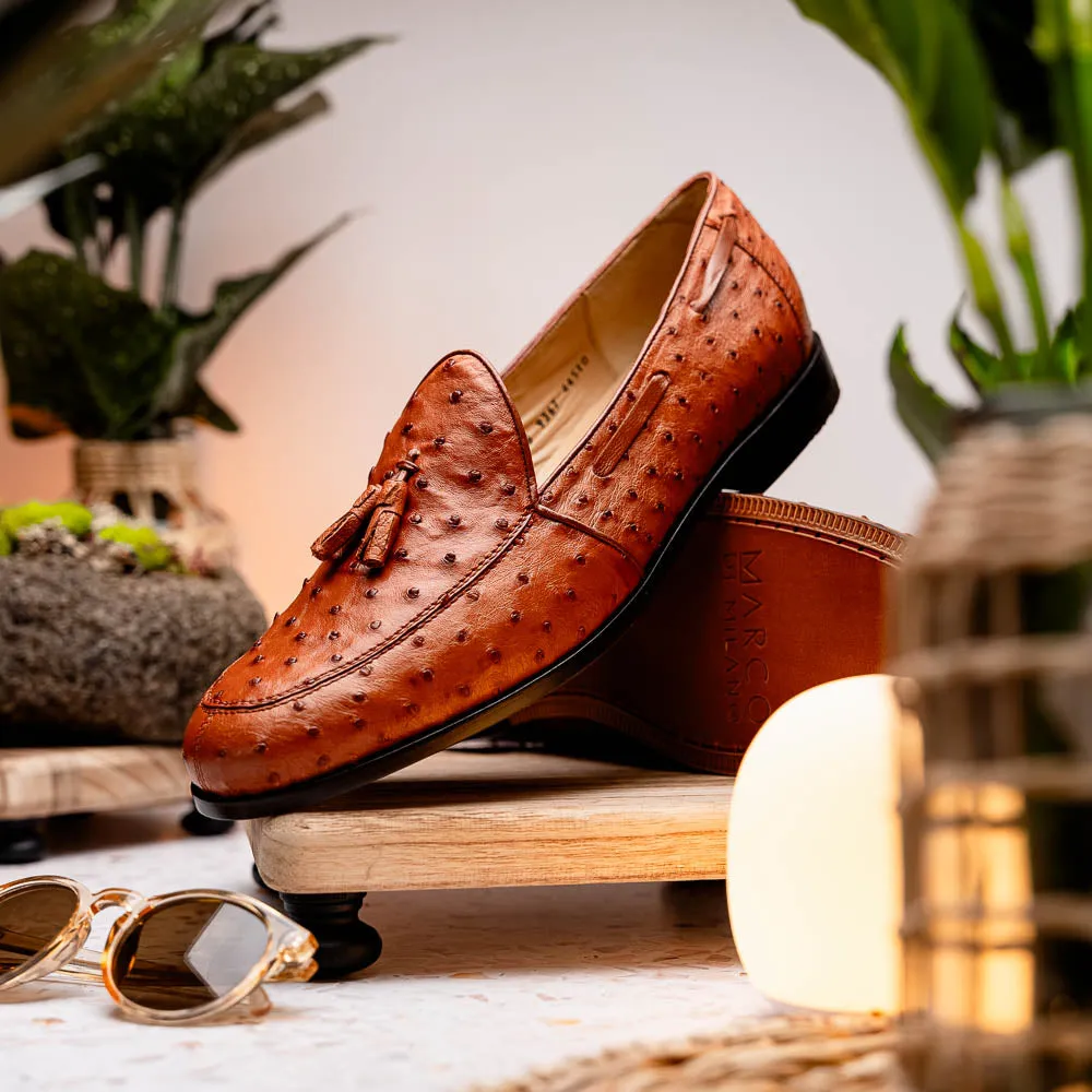 Marco Di Milano Aubiere in Cognac Ostrich Tassel Loafers