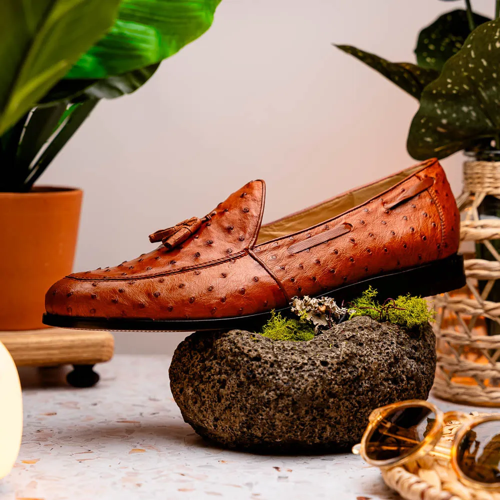 Marco Di Milano Aubiere in Cognac Ostrich Tassel Loafers