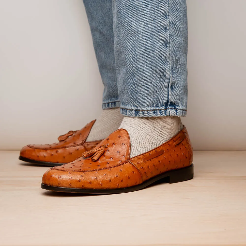Marco Di Milano Aubiere in Cognac Ostrich Tassel Loafers