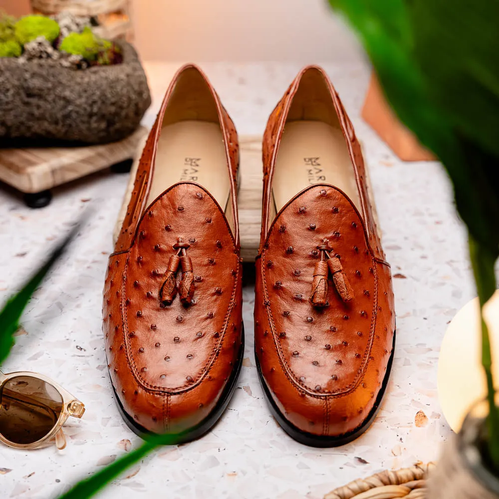 Marco Di Milano Aubiere in Cognac Ostrich Tassel Loafers