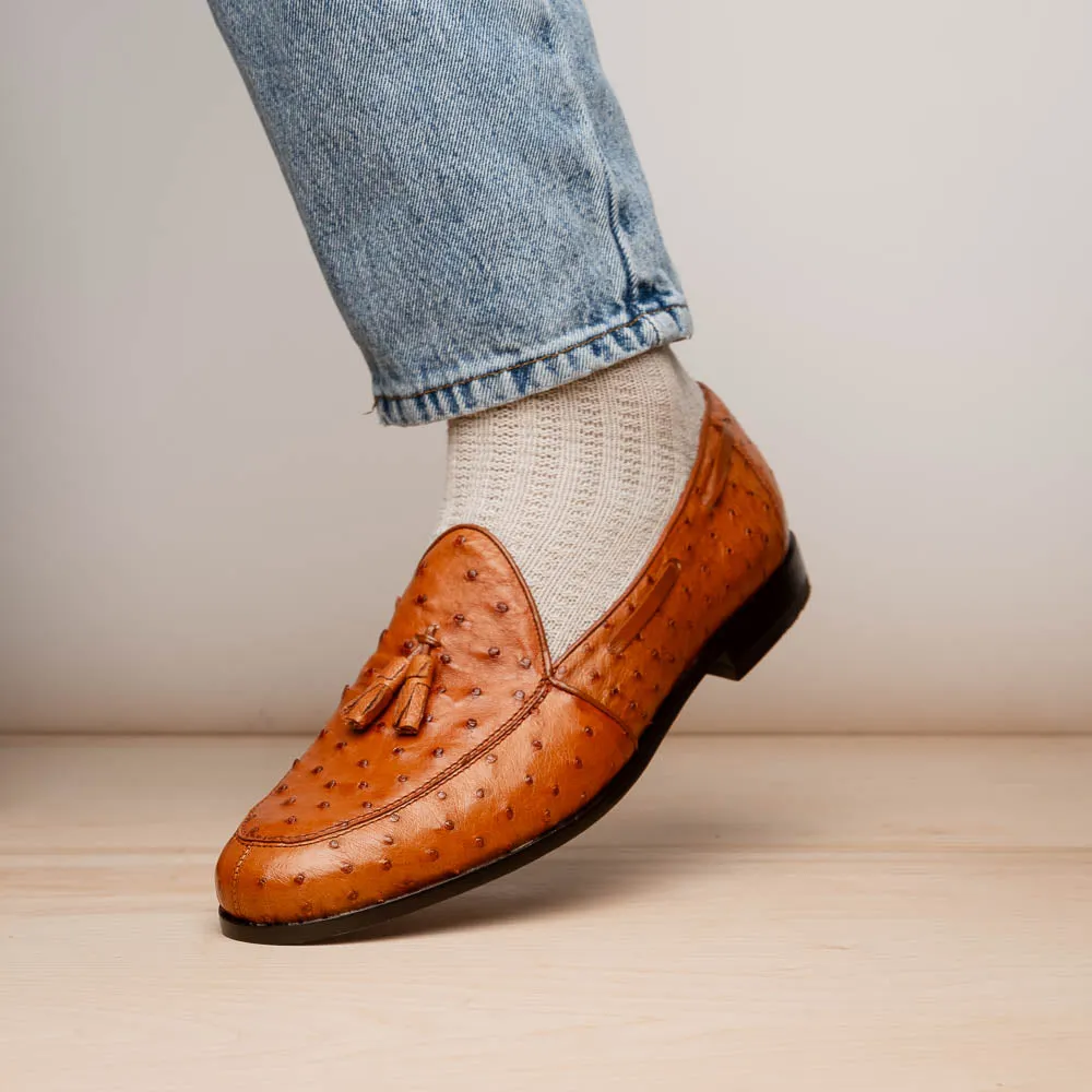 Marco Di Milano Aubiere in Cognac Ostrich Tassel Loafers