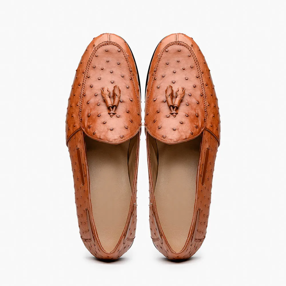 Marco Di Milano Aubiere in Cognac Ostrich Tassel Loafers