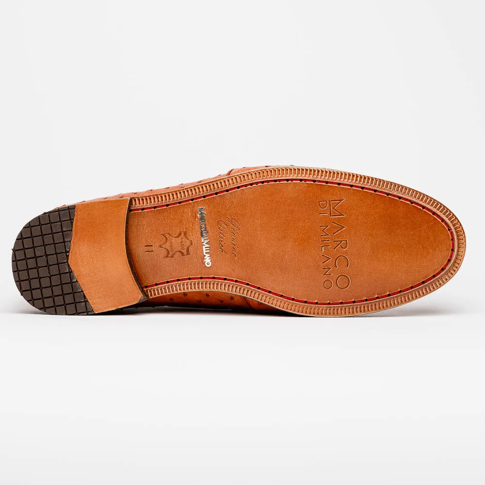 Marco Di Milano Aubiere in Cognac Ostrich Tassel Loafers