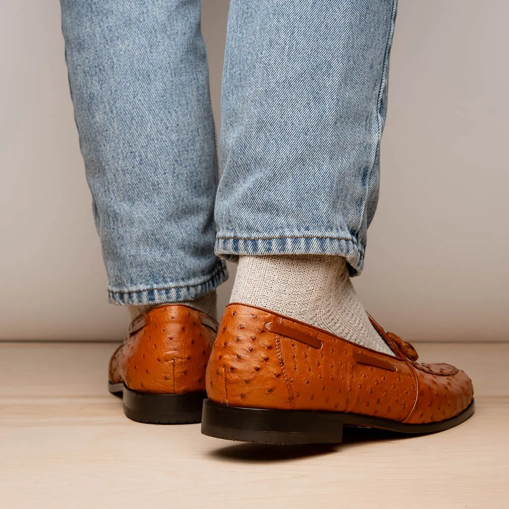 Marco Di Milano Aubiere in Cognac Ostrich Tassel Loafers