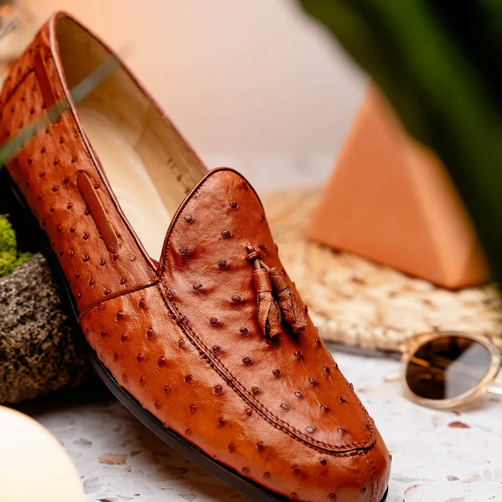 Marco Di Milano Aubiere in Cognac Ostrich Tassel Loafers
