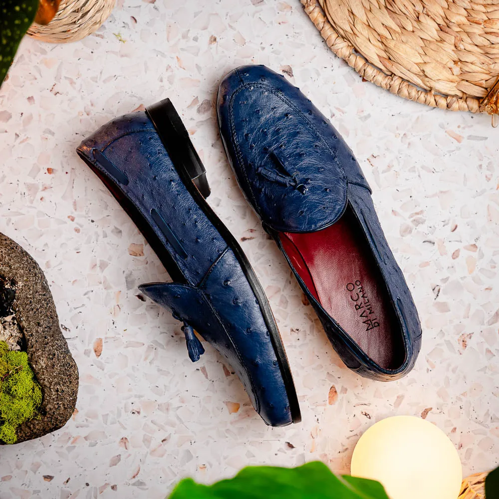 Marco Di Milano Aubiere in Navy Ostrich Tassel Loafers