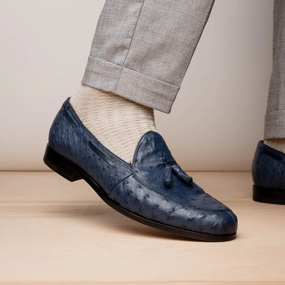 Marco Di Milano Aubiere in Navy Ostrich Tassel Loafers
