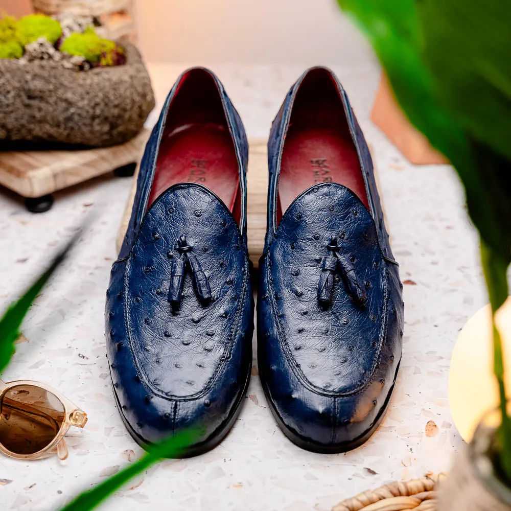 Marco Di Milano Aubiere in Navy Ostrich Tassel Loafers