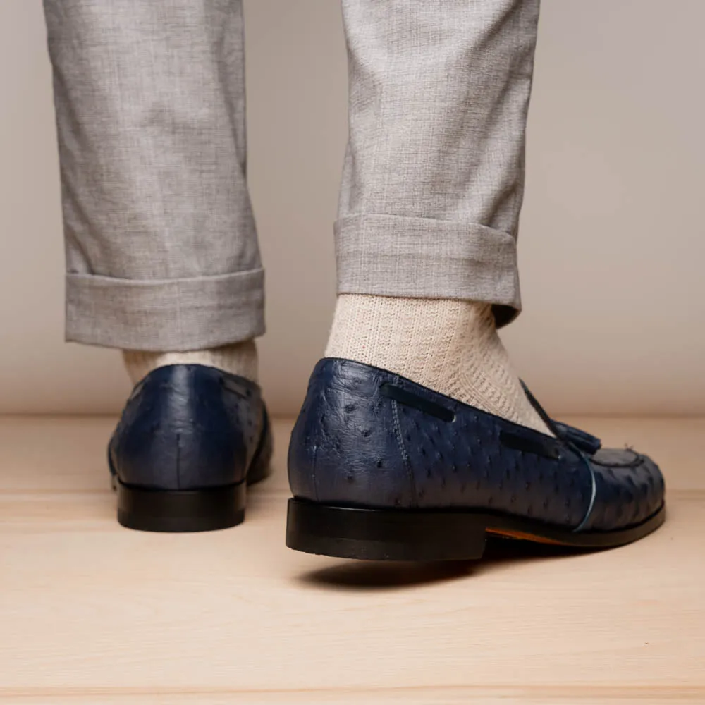 Marco Di Milano Aubiere in Navy Ostrich Tassel Loafers