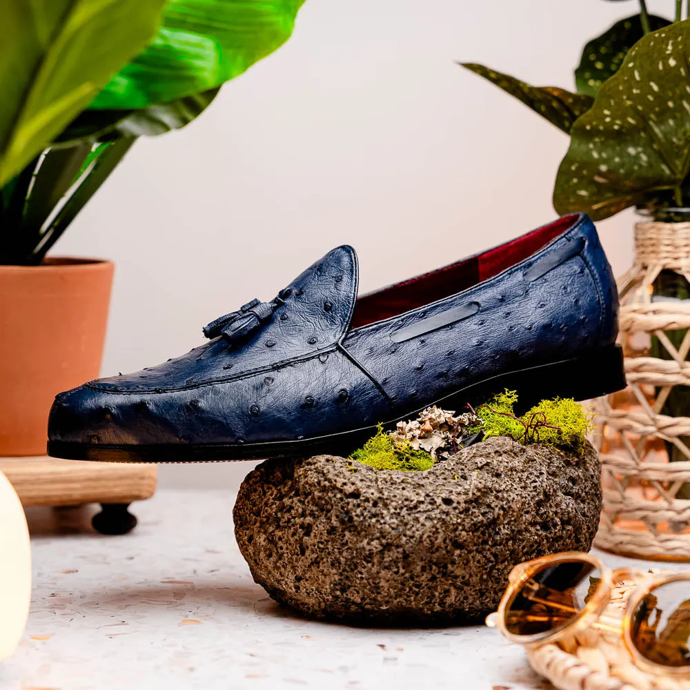 Marco Di Milano Aubiere in Navy Ostrich Tassel Loafers