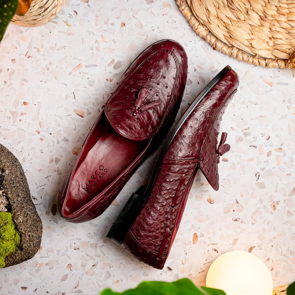 Marco Di Milano Aubiere in Wine Ostrich Tassel Loafers