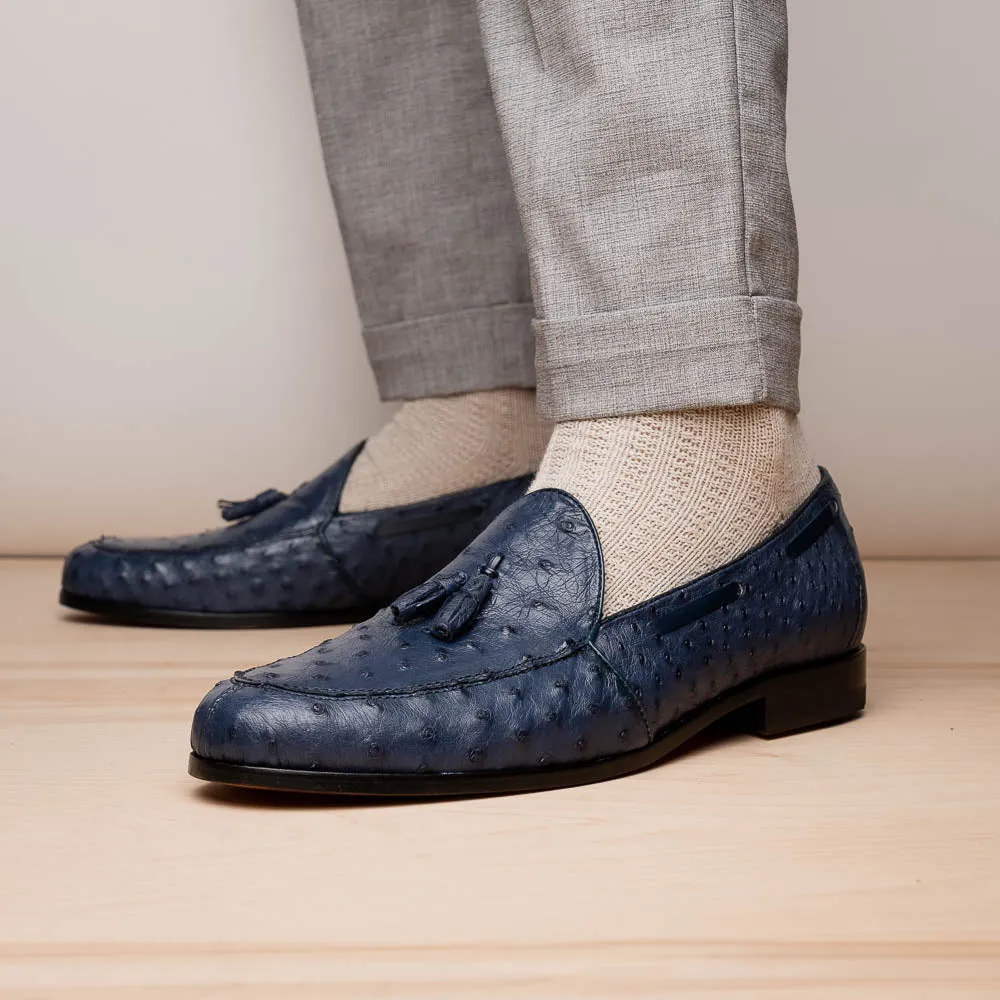 Marco Di Milano Aubiere Navy Ostrich Quill Tassel Loafers