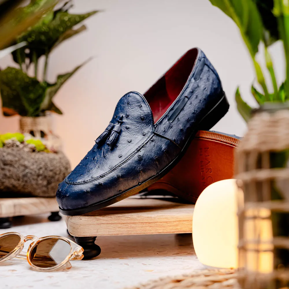 Marco Di Milano Aubiere Navy Ostrich Quill Tassel Loafers
