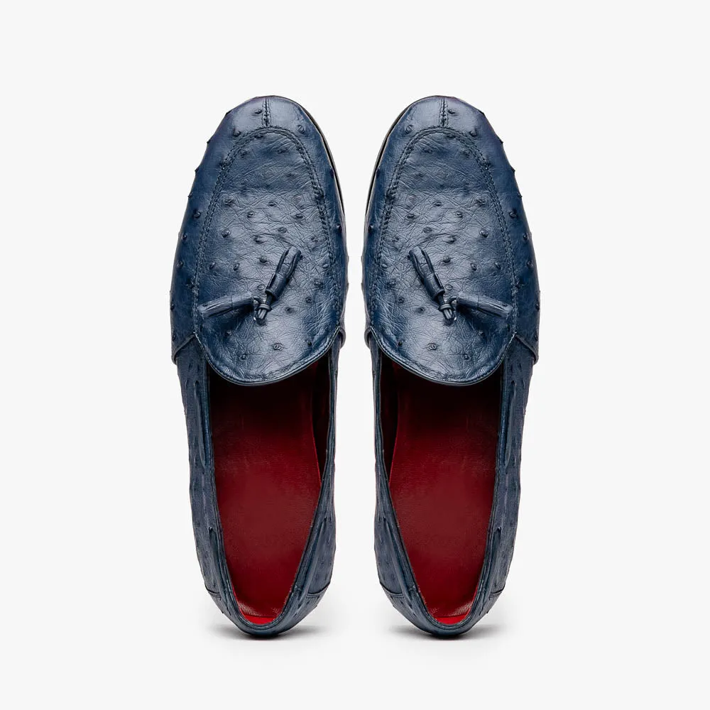 Marco Di Milano Aubiere Navy Ostrich Quill Tassel Loafers