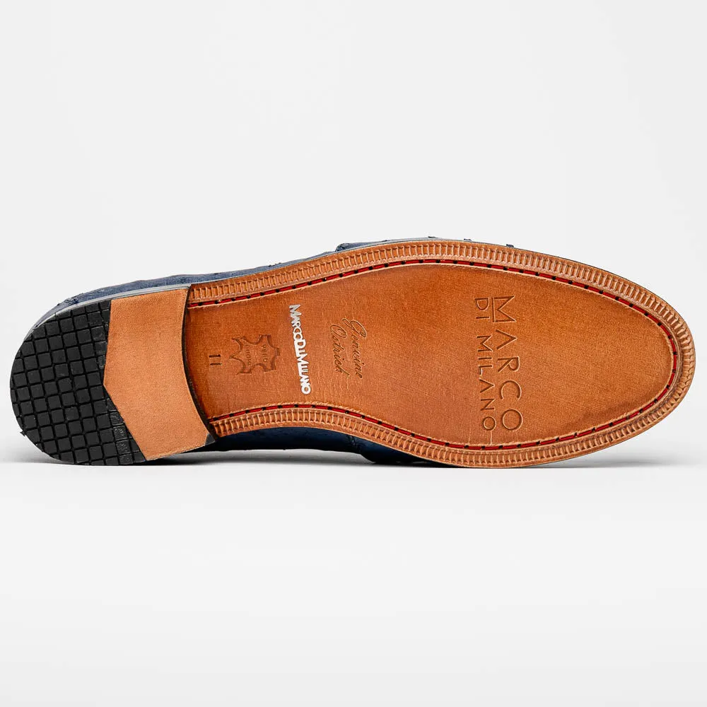 Marco Di Milano Aubiere Navy Ostrich Quill Tassel Loafers