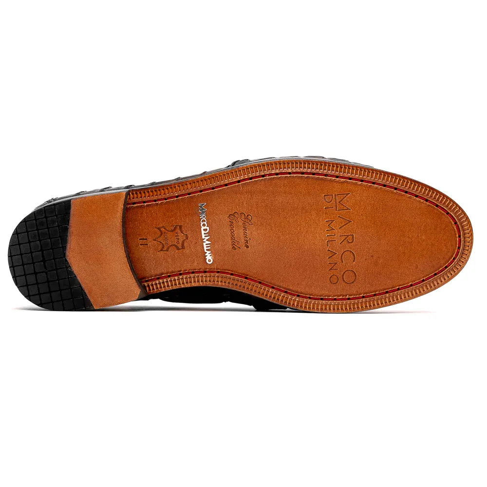 Marco Di Milano Bianchi Black Caiman Crocodile Tassel Loafers