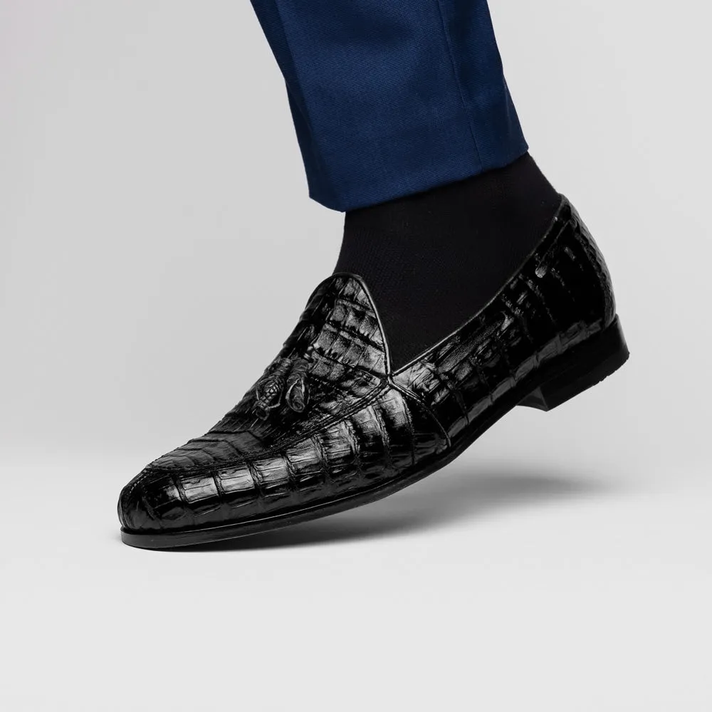 Marco Di Milano Bianchi Black Caiman Crocodile Tassel Loafers