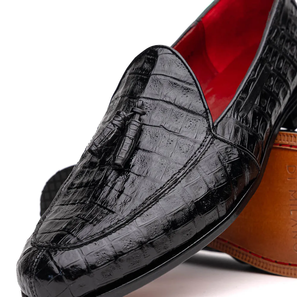 Marco Di Milano Bianchi Black Caiman Crocodile Tassel Loafers