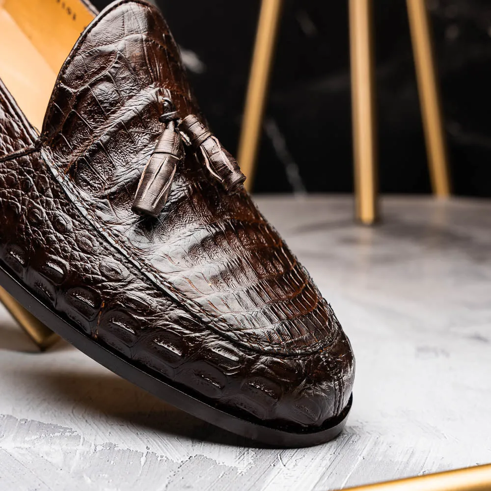 Marco Di Milano Bianchi Brown Caiman Crocodile Tassel Loafers