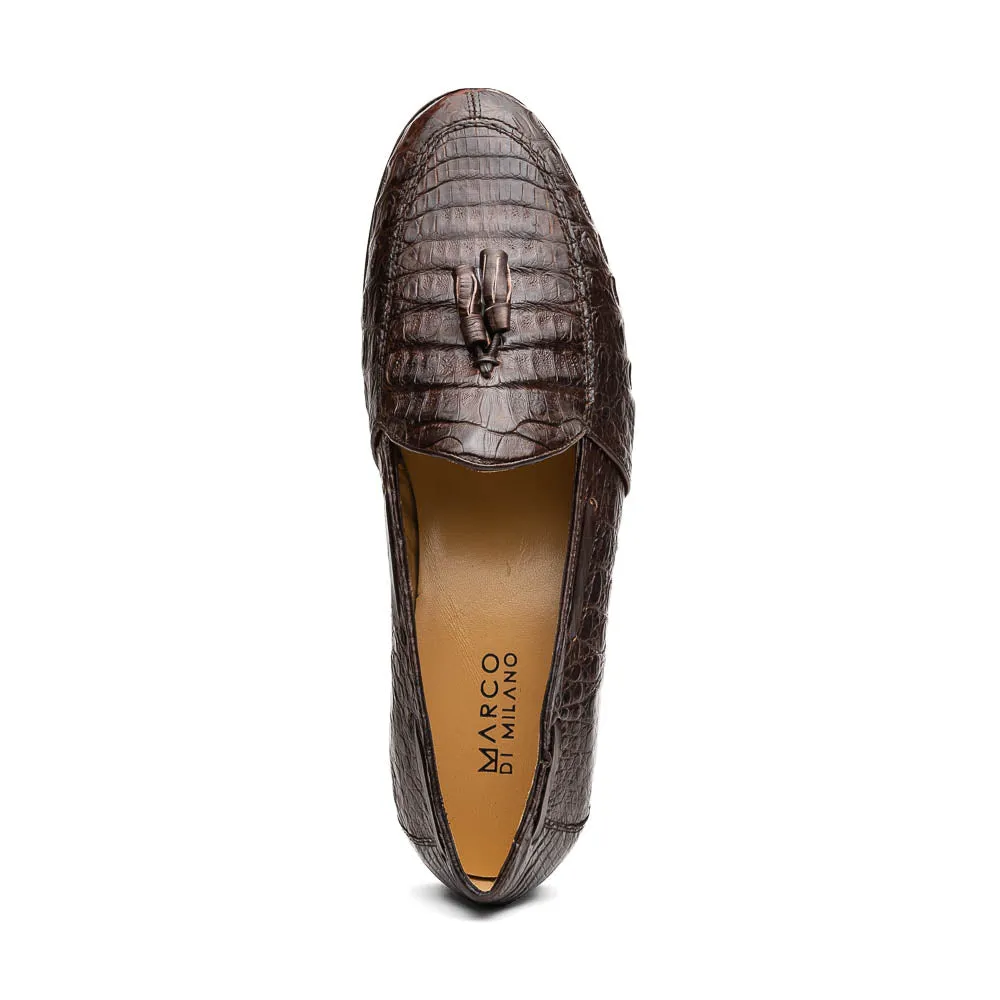 Marco Di Milano Bianchi Brown Caiman Crocodile Tassel Loafers