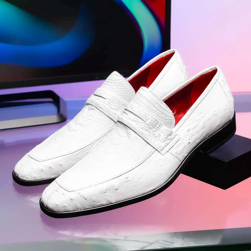 Marco Di Milano Fangio in White Ostrich Penny Loafers