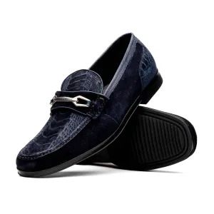 Marco Di Milano Hugo in Navy Sueded Ostrich Bit Loafers