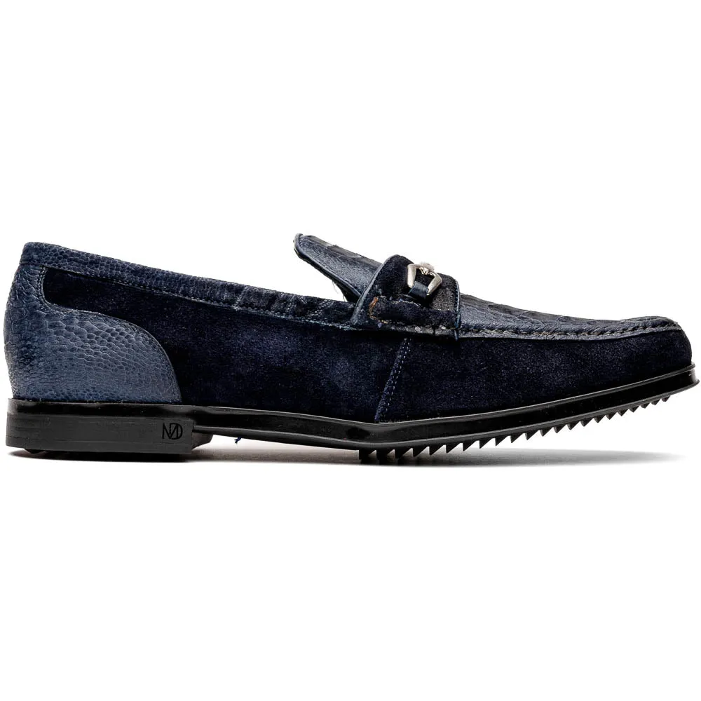 Marco Di Milano Hugo in Navy Sueded Ostrich Bit Loafers