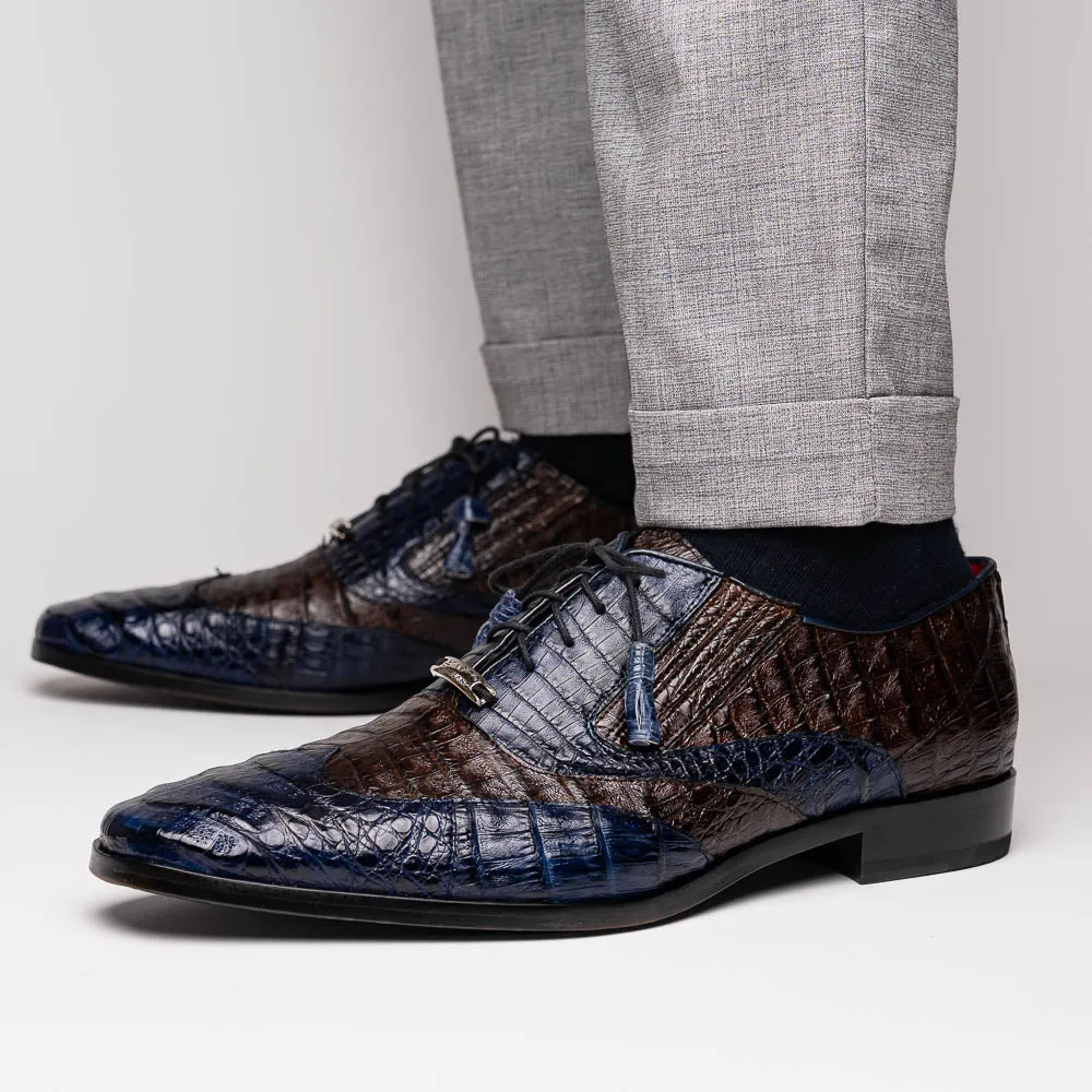 Marco Di Milano Luciano in Navy / Brown Caiman Wingtip Dress Shoes