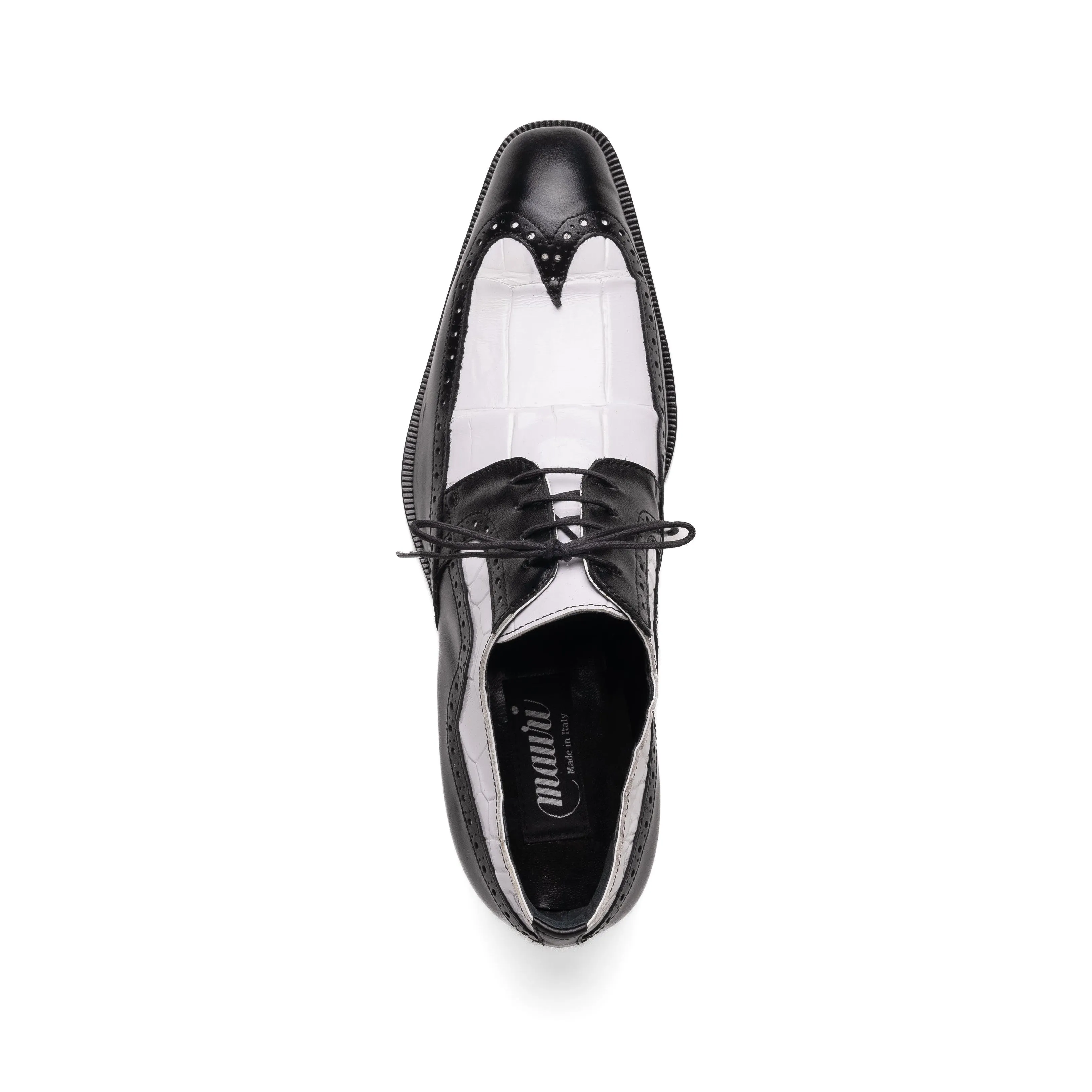 Mauri Goodfella in Black / White Mens Exotic Alligator / Calf-Skin Leather Wing-tip Derby Oxfords