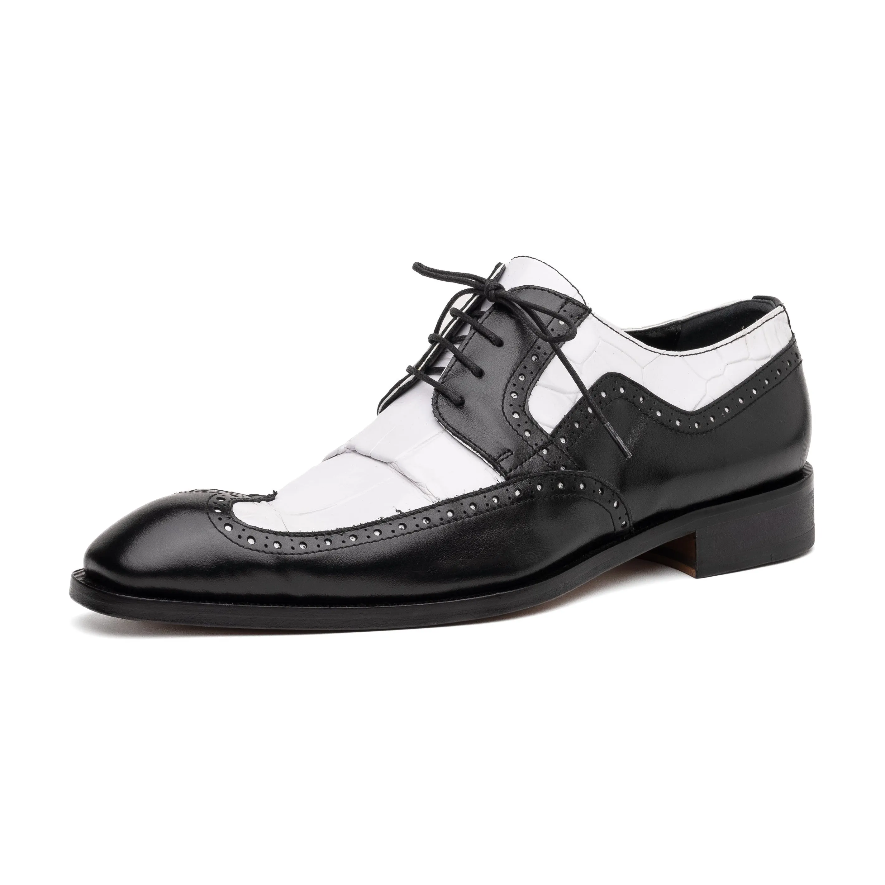 Mauri Goodfella in Black / White Mens Exotic Alligator / Calf-Skin Leather Wing-tip Derby Oxfords