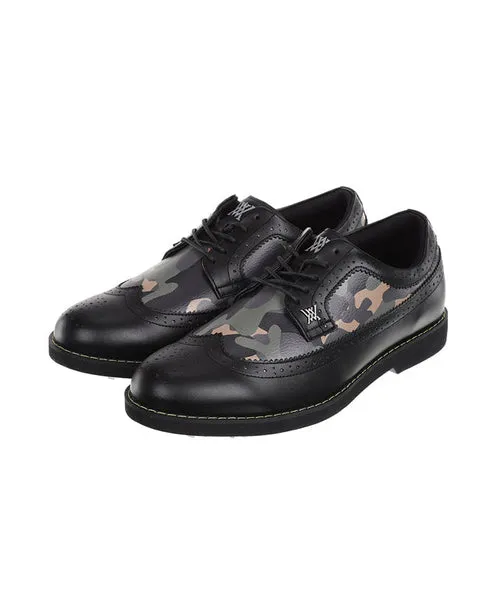Men's Camo Wingtip Brogue Shoes - Black