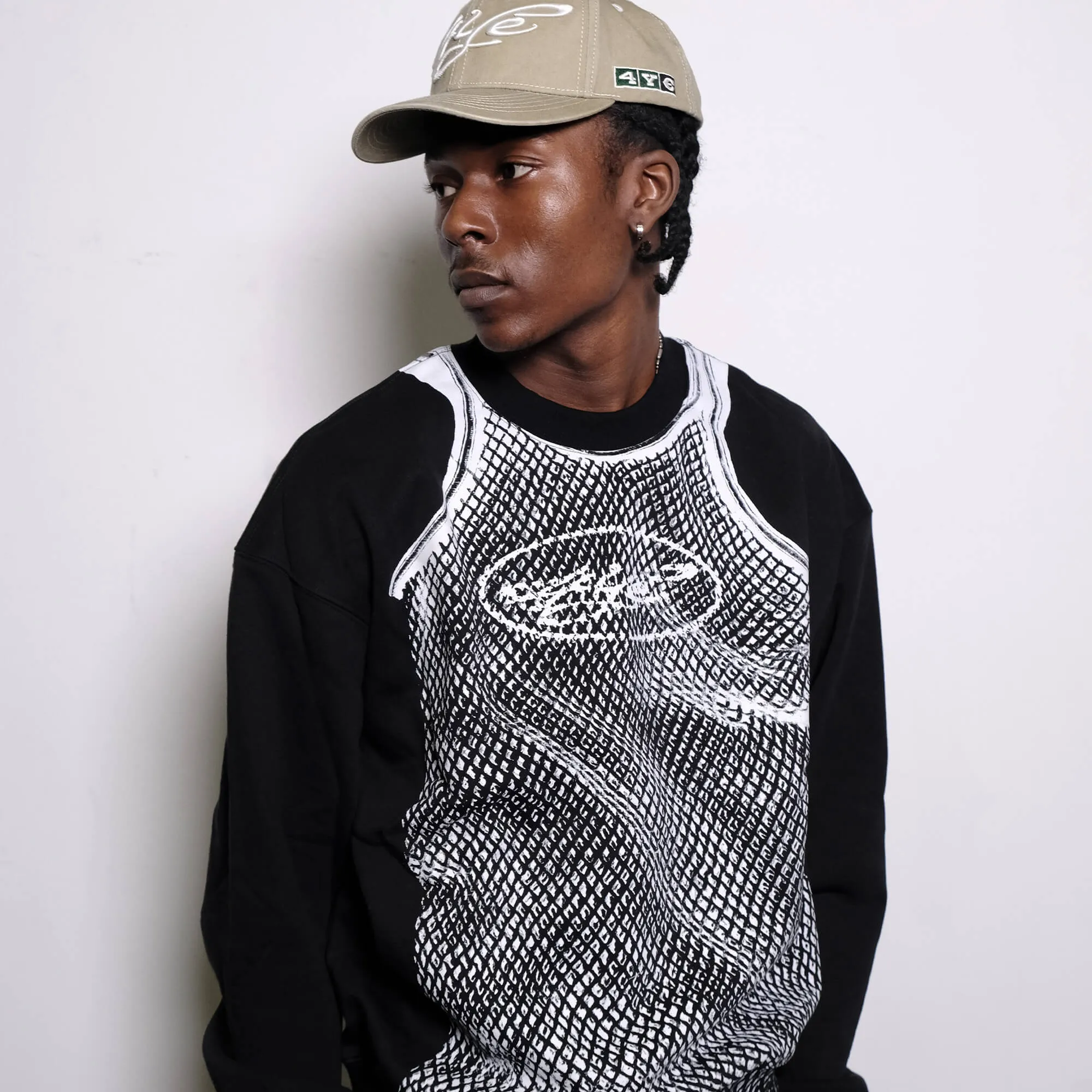 Mesh Trompe L'œil Crew - Black