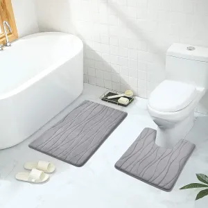 New Buganda Memory Foam 2 Pieces Bath Rugs Set - Soft Non-Slip Thick Bath Mat and Contour Toilet Rug, Absorbent Washable Bathroom Rugs and Mats Set (20"x 24"  20"x 32", Grey) Retails $74 