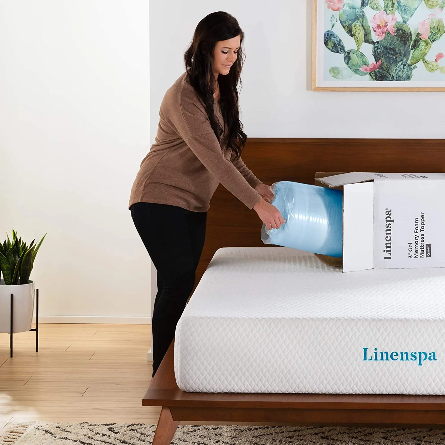 New Linenspa 3 Inch Gel Infused Memory Foam Mattress Topper, Queen, comes compressed in box for easy transport!