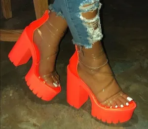 Night Club Party Platform Chunky Heel Sandals Summer Plus Size Shoes Transparent Gladiator Heel Sandals  Shoes Women