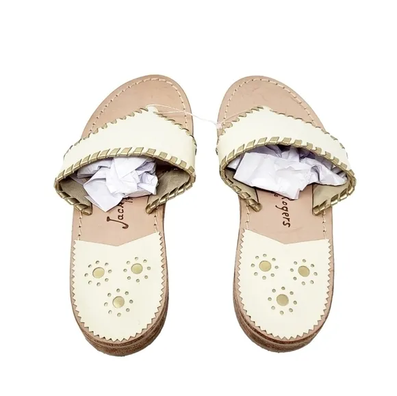NWOT JACK ROGERS cream and gold sandal flip flop