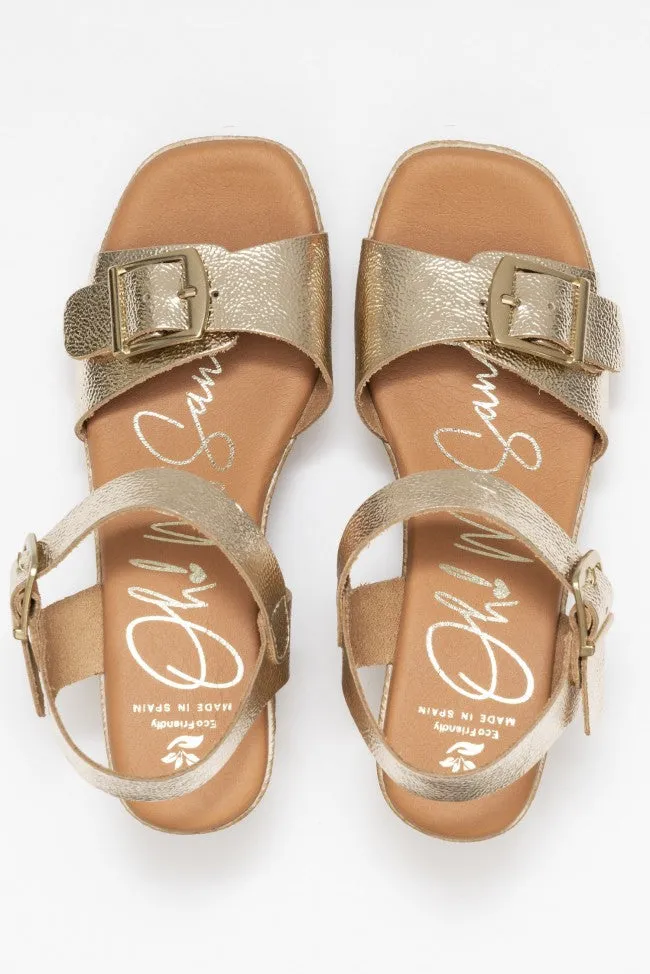 Oh My Sandals - 5459 Metallic Gold Buckle Wedge