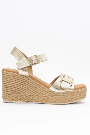 Oh My Sandals - 5459 Metallic Gold Buckle Wedge