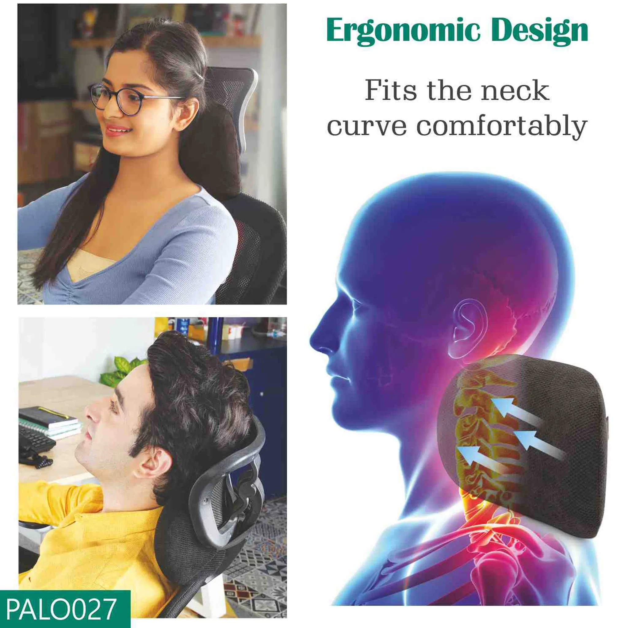 Palo Premium Neck rest with Memory Foam and adjustable band, Black